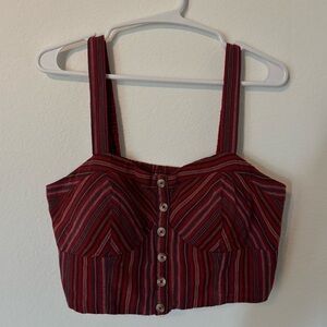 American Eagle Striped Button-Front Red Crop Tank Top